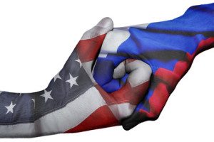 Handshake between United States and Russia