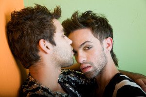 Attractive young gay couple with stylish hair and clothing